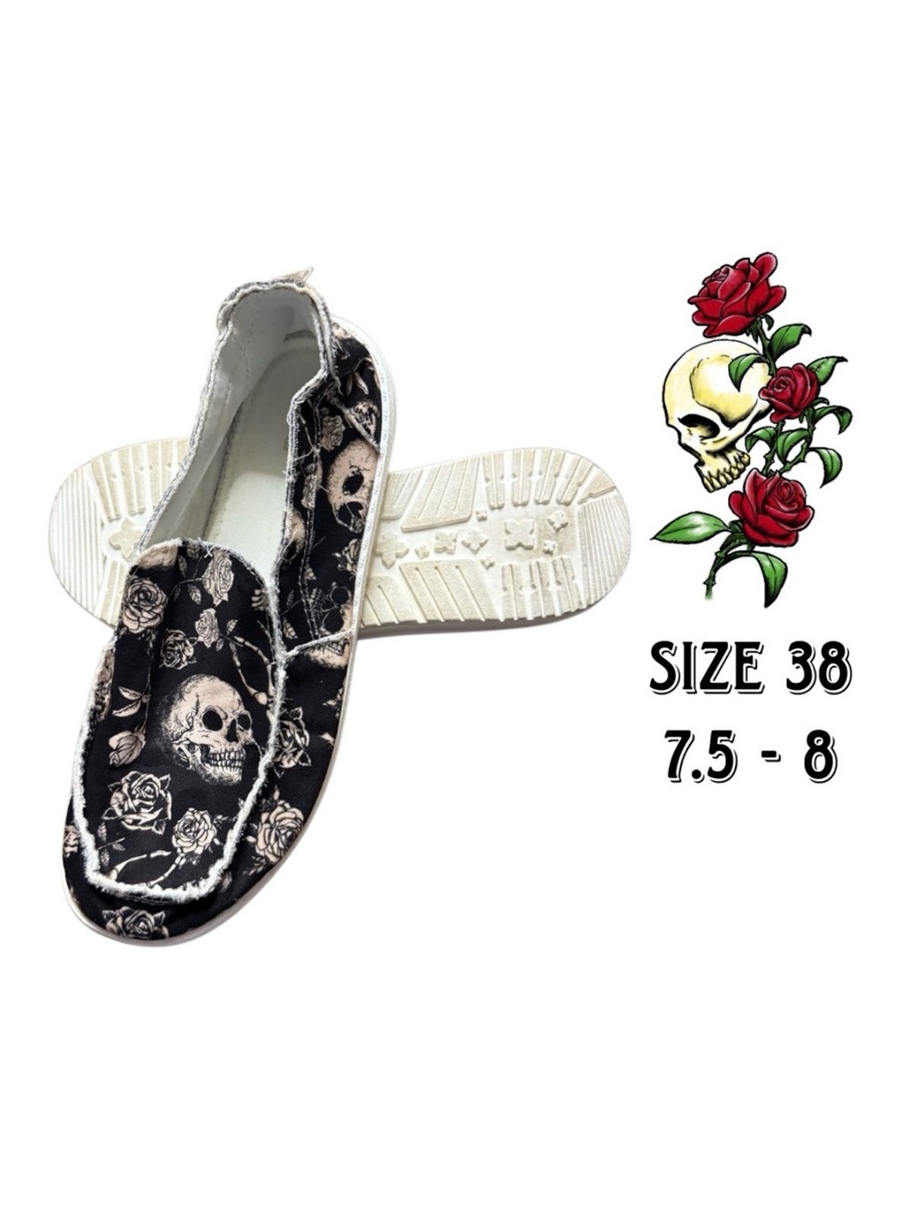 ⭐️ Skull Rose Slip-On Shoes EU 38 US 7.5-8 Alternative Style ⭐️